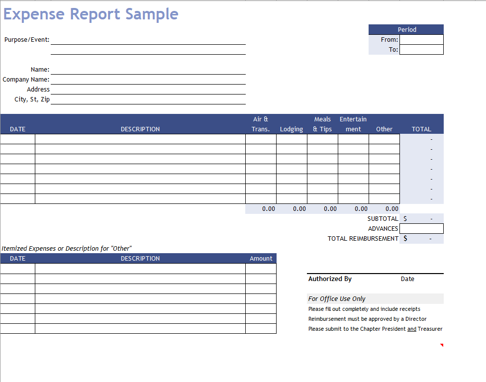 Expense report sample