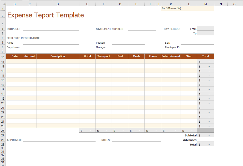 Expense report template excel