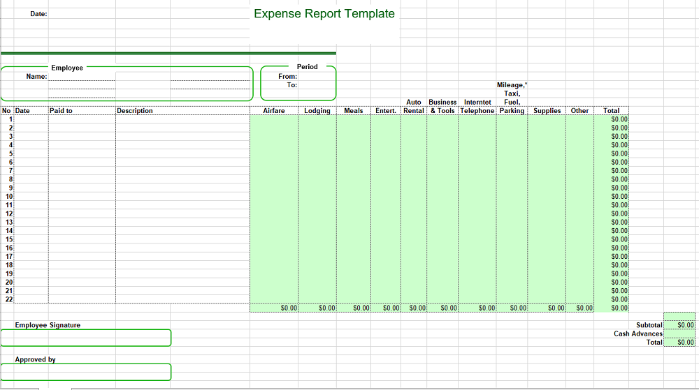 Expense report template