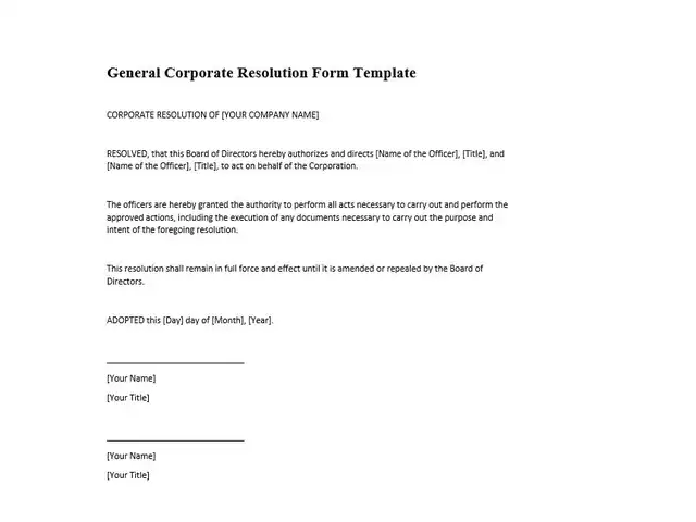 Featured Corporate Resolution Form Template 640 480