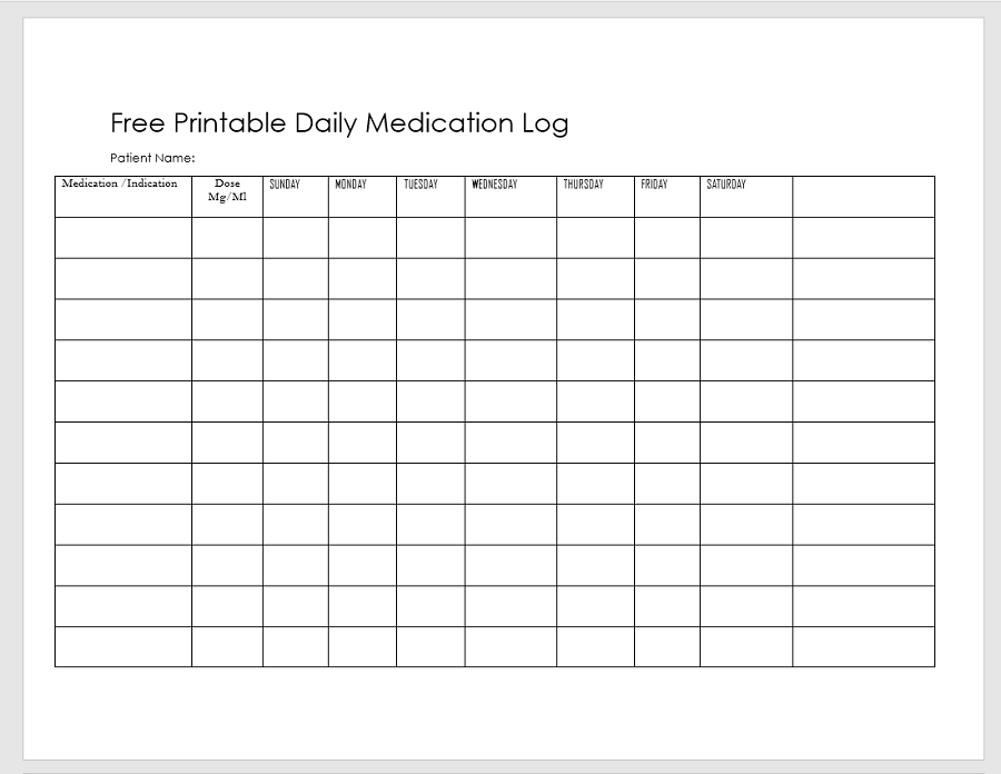 Free Printable Daily Medication Log