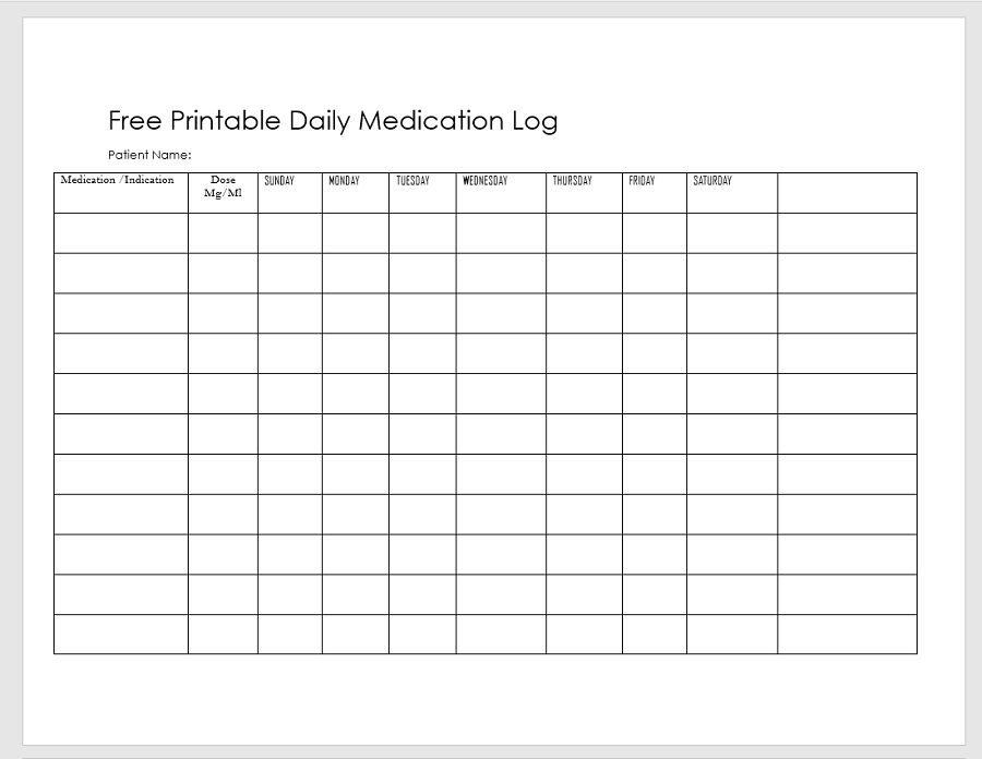 Medication Log Chart