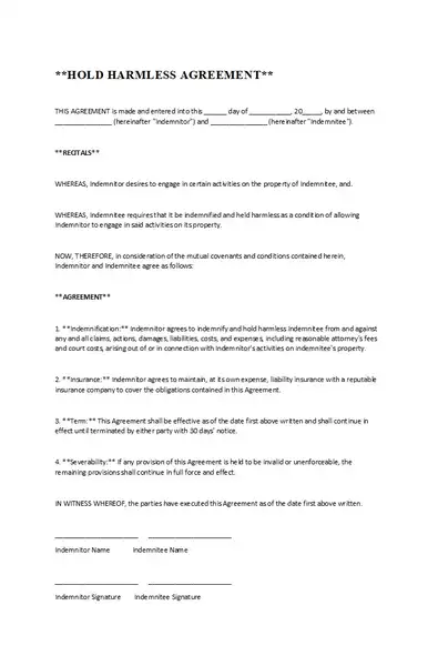 Free Sample Hold Harmless Agreement Template 22