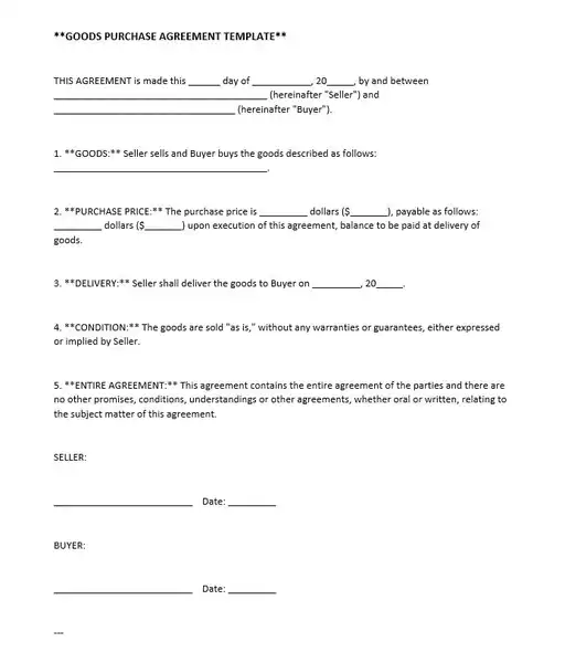 Goods Purchase Agreement Template result