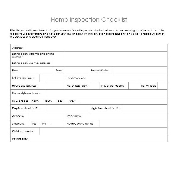 Home Inspection Checklist Excel