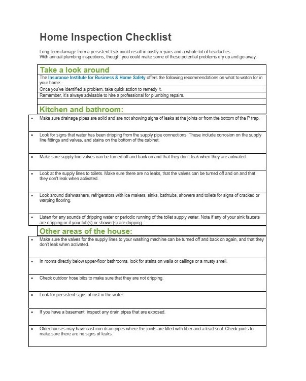 Printable Home Inspection Checklist Printable Home Inspection Checklist