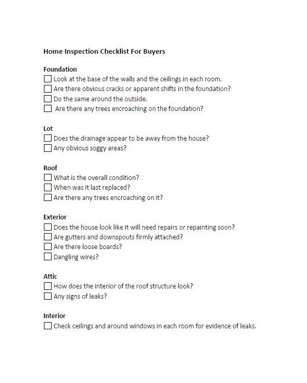 home inspection checklist for buyers