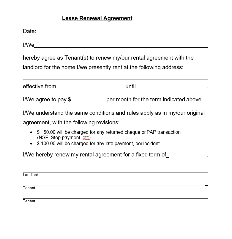 Lease Renewal Agreement - Lease Renewal Letter Example