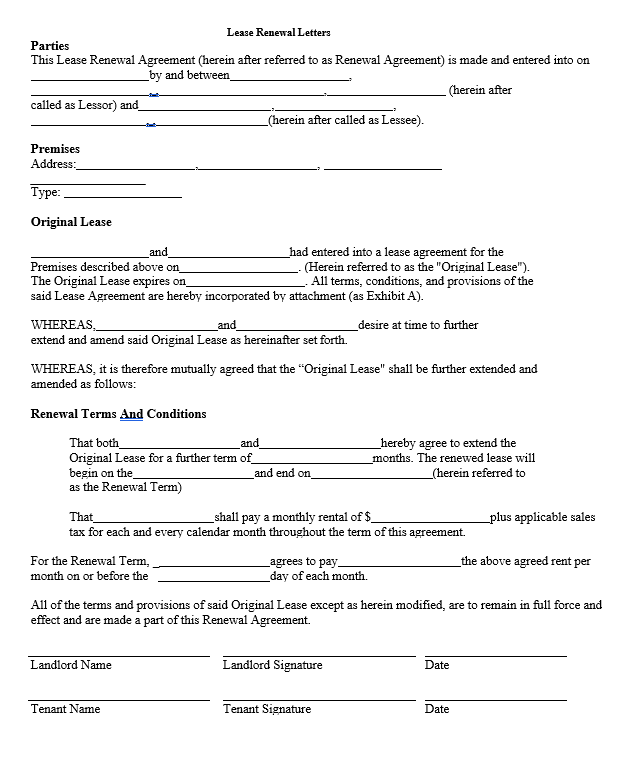 Lease Renewal Letters - Lease Renewal Letter Example