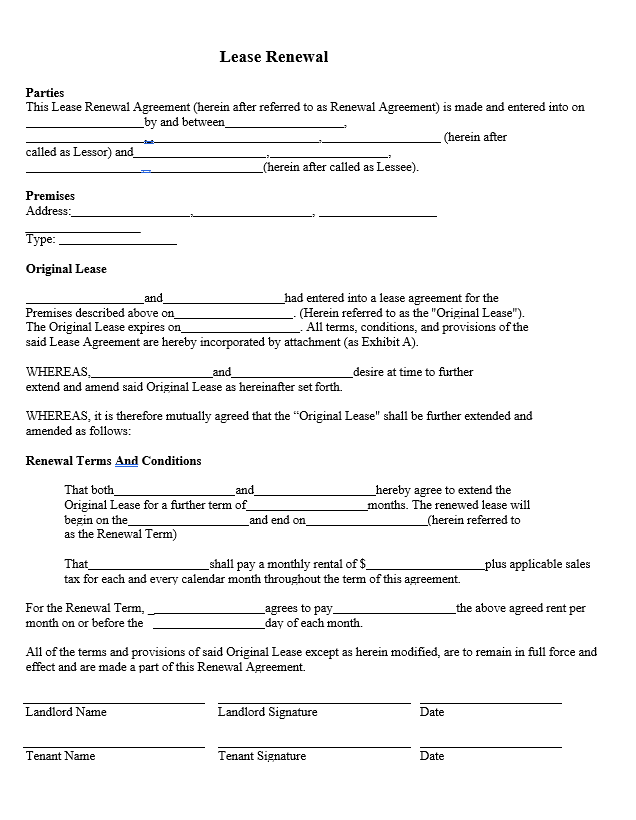 Lease Renewal Letter Example
