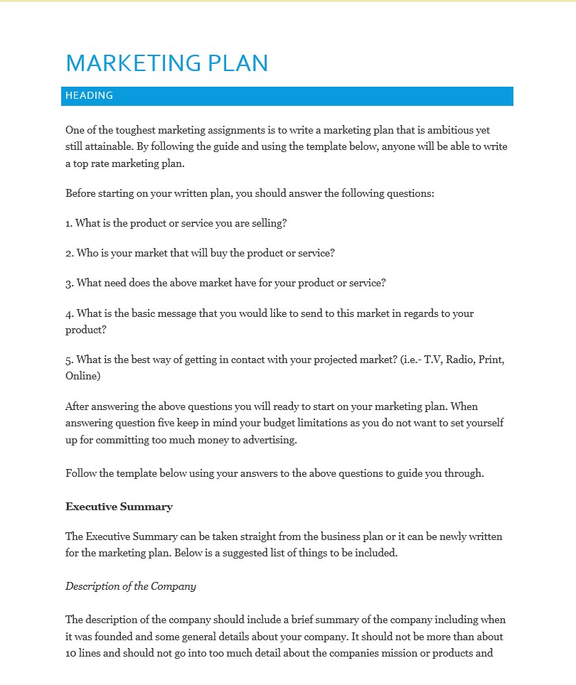 Marketing Plan Template - Marketing Plan Template Examples
