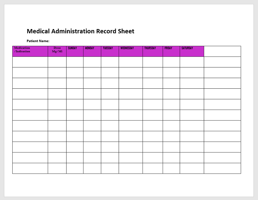Medical Administration Record Sheet