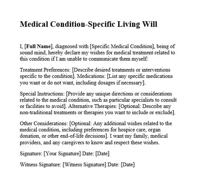Medical Condition Specific Living Will 658 600