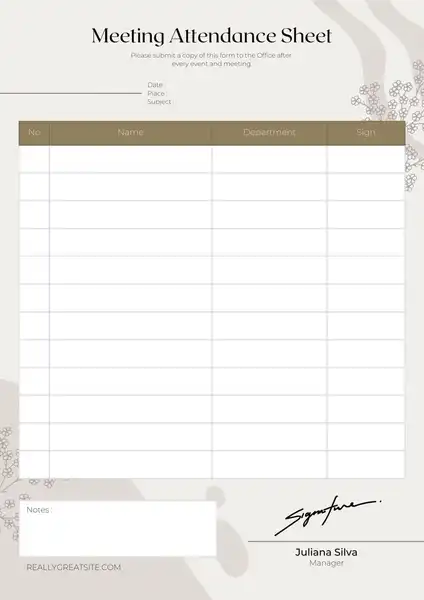 Meeting attendance sheet template 424 600