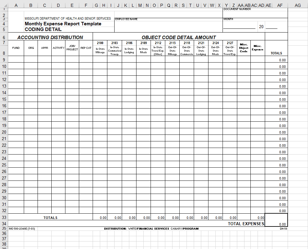 Monthly expense report template excel