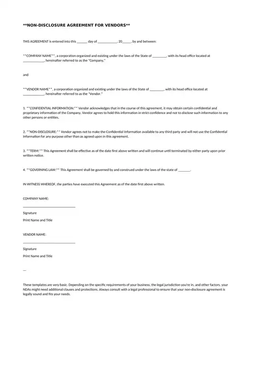 Non disclosure agreement format for vendors 497 768