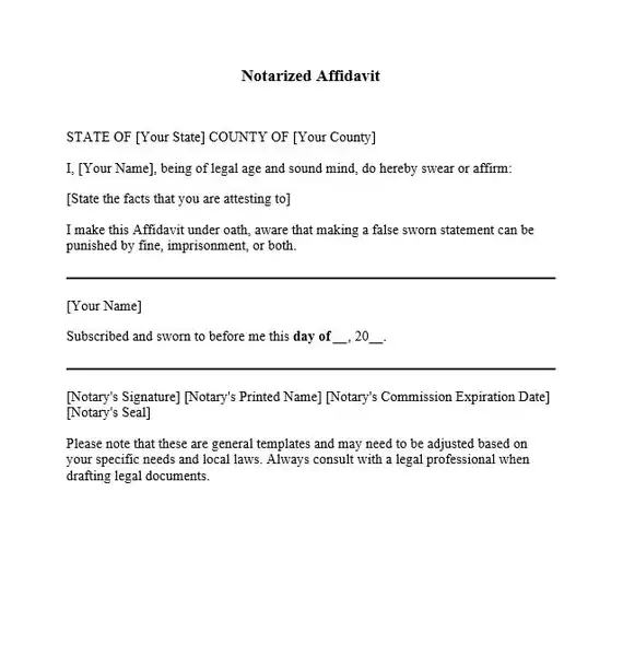 Notarized Affidavit Template 570 600