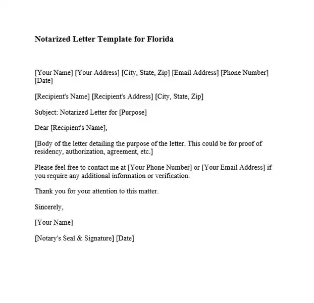 Notarized Letter Template for Florida 622 600