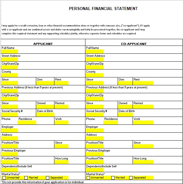 Free Personal Financial Statement - Personal financial statement examples