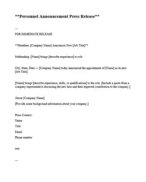 Personnel Announcement Press Releases 481 600 Personnel Announcement Press Releases 481 600