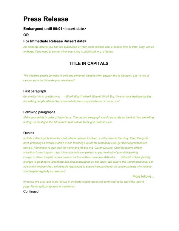 Press Release Format Sample 04 Press Release Format Sample 04