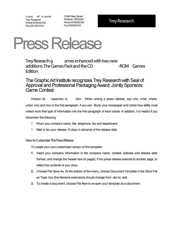 Press Release Format Sample 05 Press Release Format Sample 05