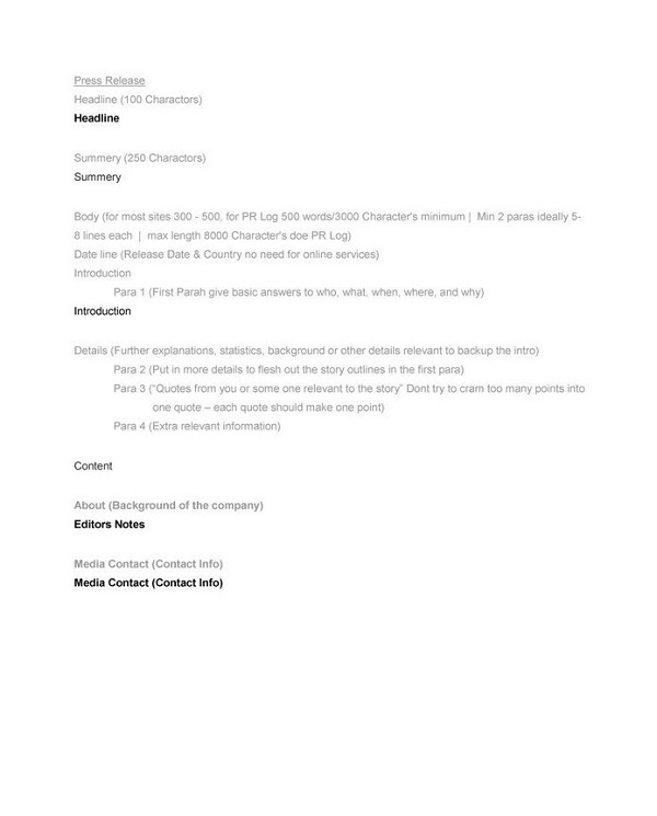 Press Release Format Sample 06