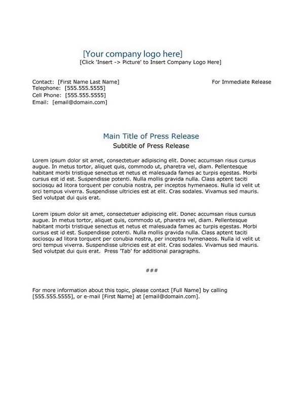 Press Release Format PDF Press Release Format PDF