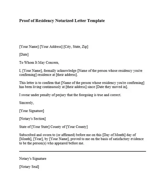 Proof of Residency Notarized Letter Template 540 600