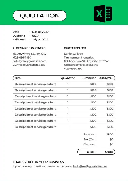 Quote Template Excel