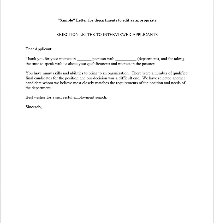 5 tips to make a rejection letter template example rejection letter sample