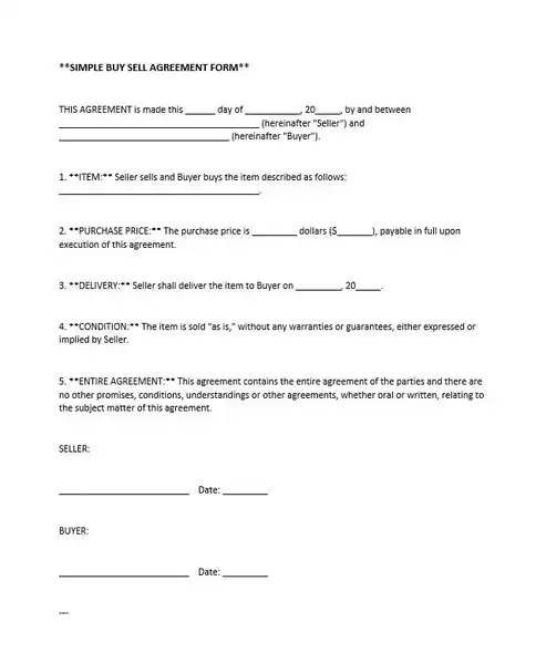 Simple Buy Sell Agreement Form result Simple Buy Sell Agreement Form result