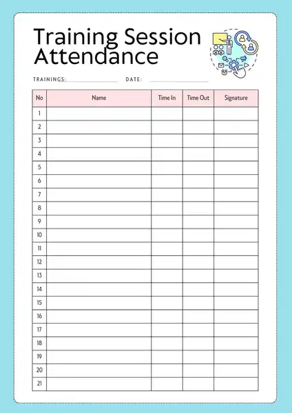 Training session attendance sheet template 424 600