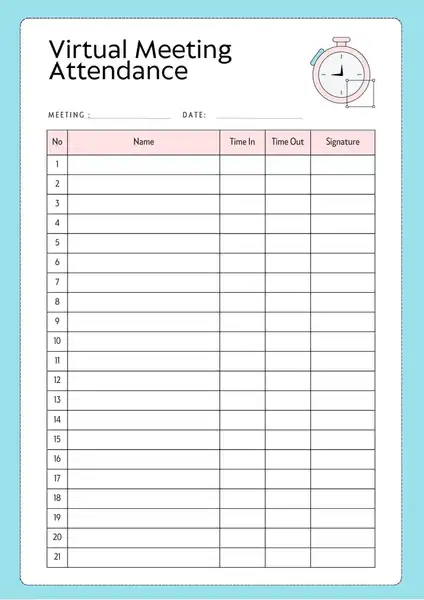 Virtual meeting attendance sheet template 424 600