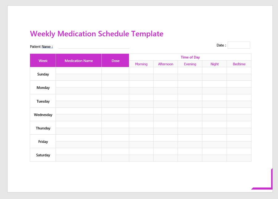 Weekly Medication Schedule Template