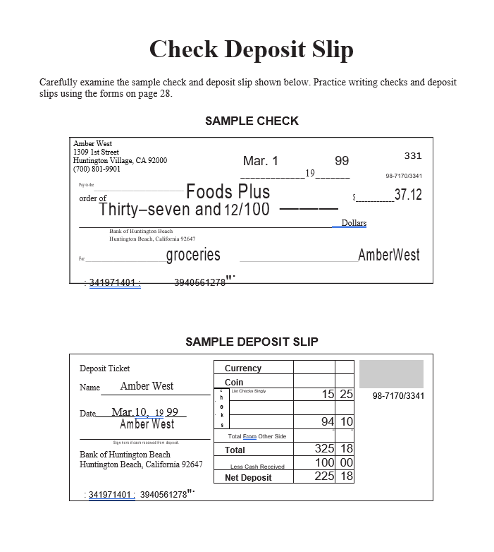 check deposit slip
