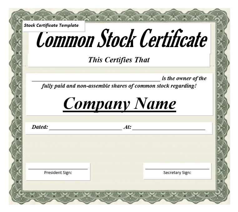 common stock certificate template
