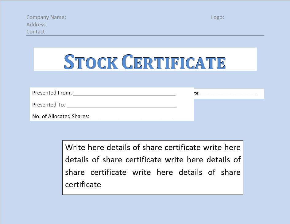 corporate stock certificate template