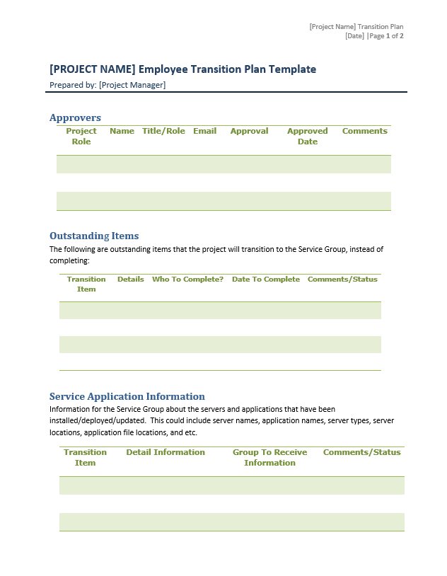 employee transition plan template