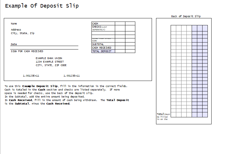 example of deposit slip