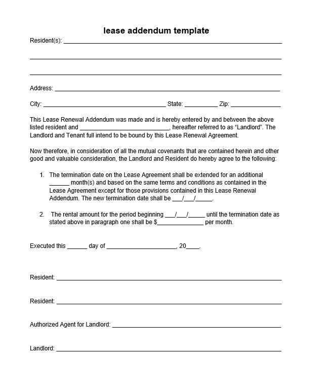 lease addendum template - Lease Renewal Letter Example