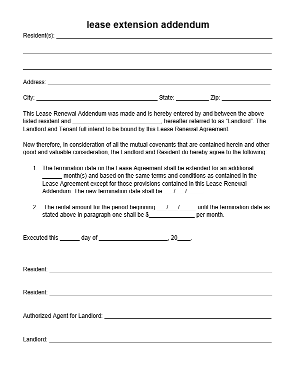 lease extension addendum - Lease Renewal Letter Example