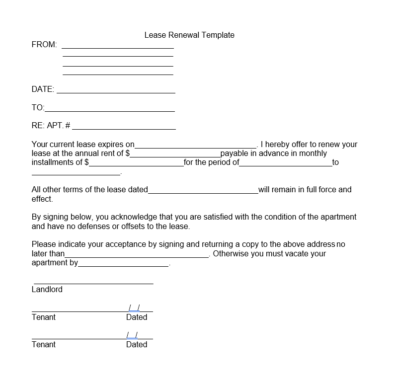 lease renewal template - Lease Renewal Letter Example