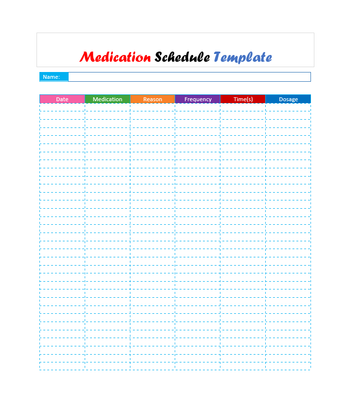 20 Free Medication Schedule Template - Calypso Tree