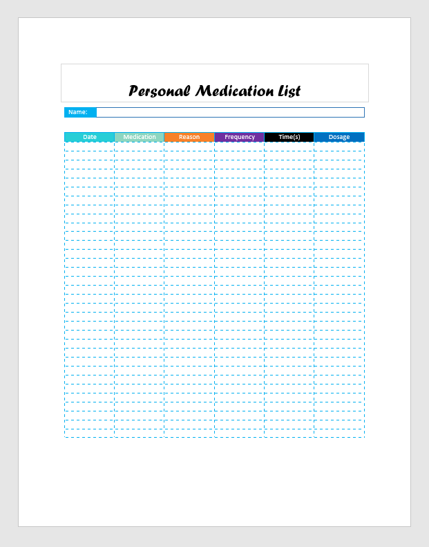 personal medication list