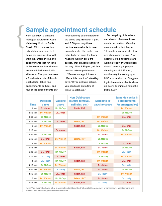 sample appointment schedule