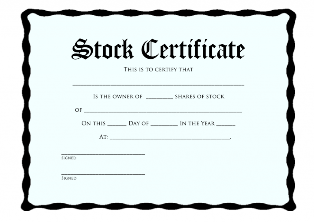 stock certificate template printable