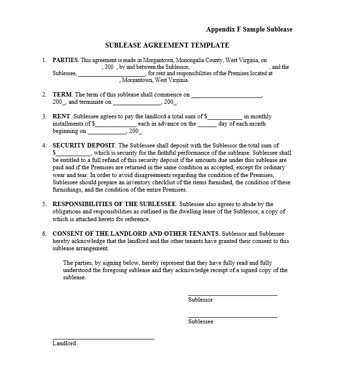 sublease agreement template