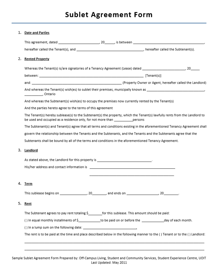 sublet agreement form