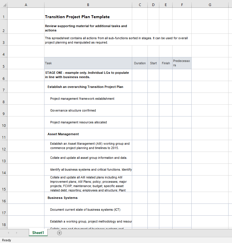 transition project plan template
